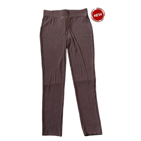 Forever 21 Mauve Striped Metallic Stretch Leggings Women's Size Large NWT 3-32-1 - Picture 1 of 6